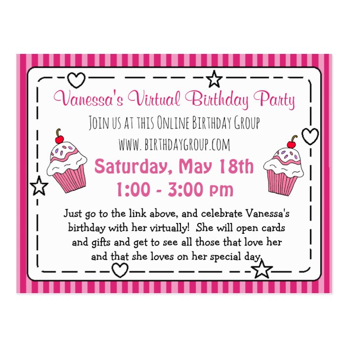 Virtual Whimscial Birthday Party Invitation Postcard | Zazzle.com