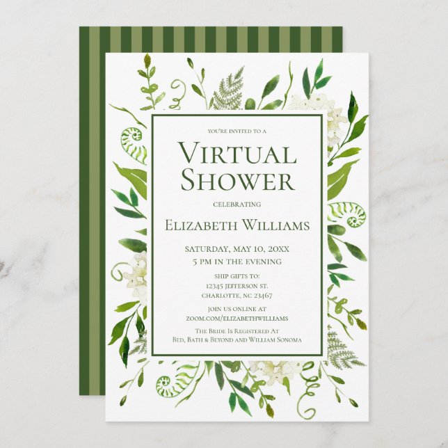 Virtual White Hydrangeas Watercolor Bridal Shower Invitation (Front/Back)