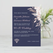 Virtual WiFi Wedding Dusty Rose Floral Navy Blue Invitation (Standing Front)