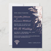 Virtual WiFi Wedding Dusty Rose Floral Navy Blue Invitation (Front)