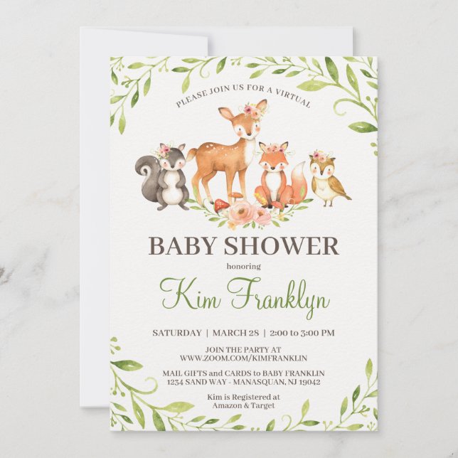 Virtual Woodland Baby Shower Invitation (Front)