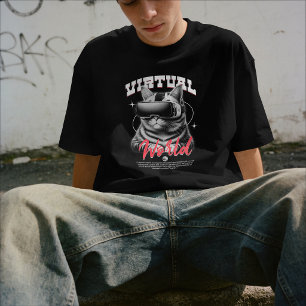Virtual World Cat – Futuristic Gamer T-Shirt