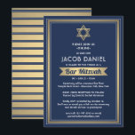 Virtual Zoom Bar Mitzvah Navy Blue White & Gold Invitation<br><div class="desc">Whether friends and family are practicing social distancing or just live far away, connect with them online with a virtual bar mitzvah ceremony and celebration. This stylish modern invitation includes wording for a long distance online event via internet video conferencing and livestreaming. All text is simple to personalize, so it...</div>
