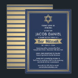 Virtual Zoom Bar Mitzvah Navy Blue White & Gold Invitation<br><div class="desc">Whether friends and family are practicing social distancing or just live far away, connect with them online with a virtual bar mitzvah ceremony and celebration. This stylish modern invitation includes wording for a long distance online event via internet video conferencing and livestreaming. All text is simple to personalize, so it...</div>