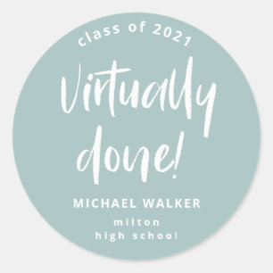 virtually done graduation announcement  classic ro round sticker