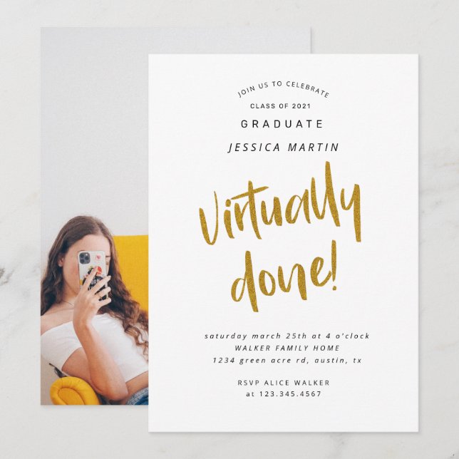 virtually done graduation photo party invitation (Front/Back)