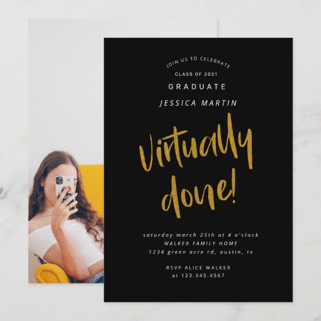 virtually done graduation photo party invitation (Front/Back)