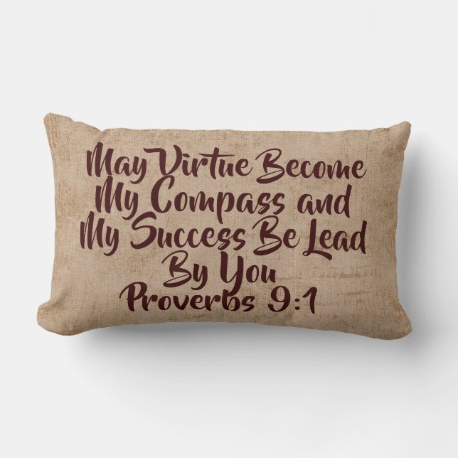 Virtue Be My Compass Reversible Tan/Stripe Pillow (Front)