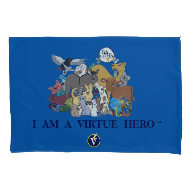 VIRTUE HEROES Characters Pillow Case - Blue (Front)