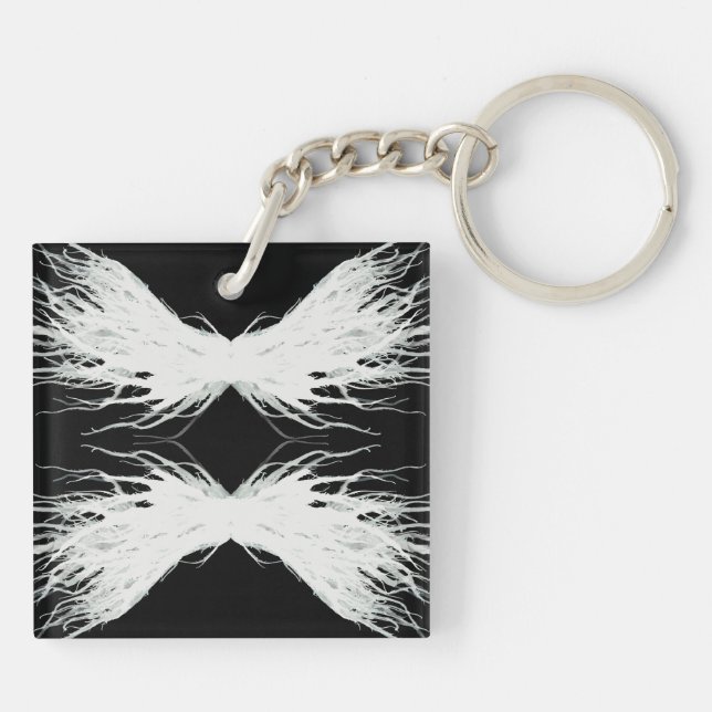 Virtues Abstract White Wings Alcohol Ink Art Keychain (Back)