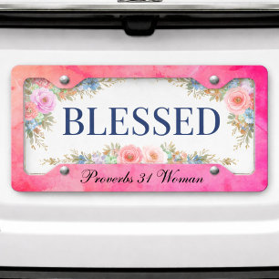 Virtuous Proverbs 31 Woman Pink License Plate Frame