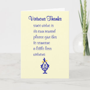 Virtuous Thanks, A Funny Thank You Poem Card