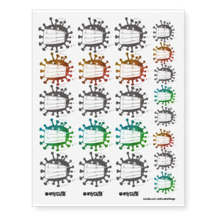 virus wearing face mask cartoon temporary tattoos