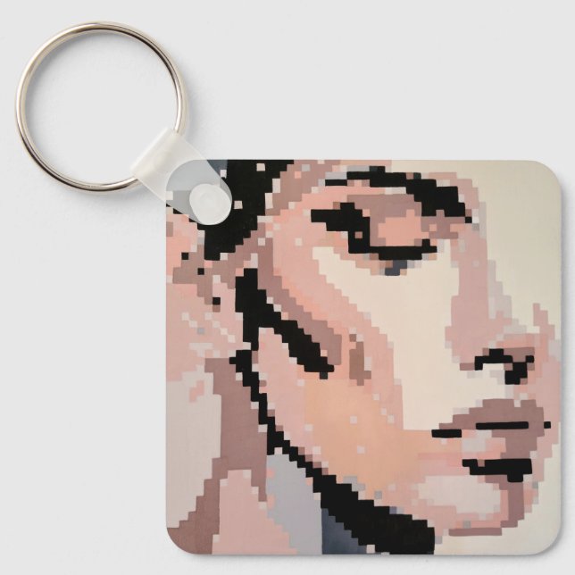 Visage paisible en pixel art keychain (Front)