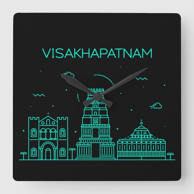 Visakhapatnam skyline square wall clock (Front)