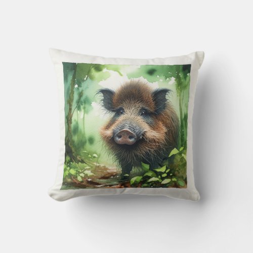 Visayan Warty Pig in Watercolors REF35 _ Watercolo Throw Pillow