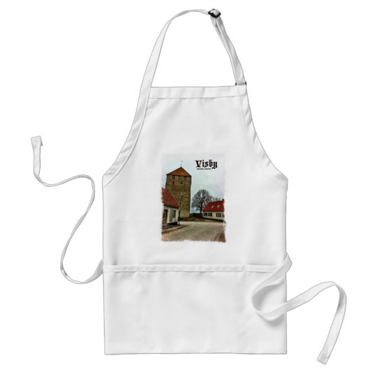 Visby, Gotland, Sweden Tower with Light Border Adult Apron