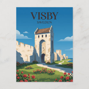 Visby Medieval City Walls Sweden Postcard