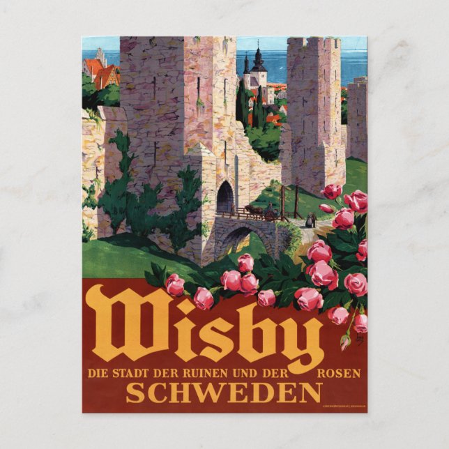 Visby Vintage Travel Poster Restored Postcard (Front)