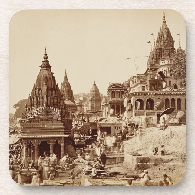 Vishnu Pud and Other Temples, Benares (sepia photo Beverage Coaster (Front)