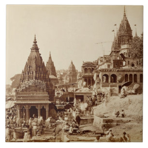 Vishnu Pud and Other Temples, Benares (sepia photo Ceramic Tile