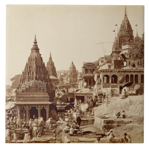 Vishnu Pud and Other Temples Benares sepia photo Ceramic Tile