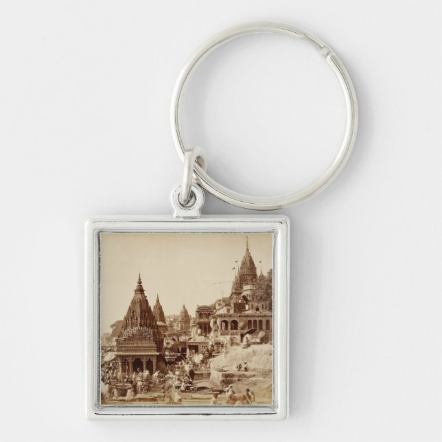 Vishnu Pud and Other Temples, Benares (sepia photo Keychain (Front)