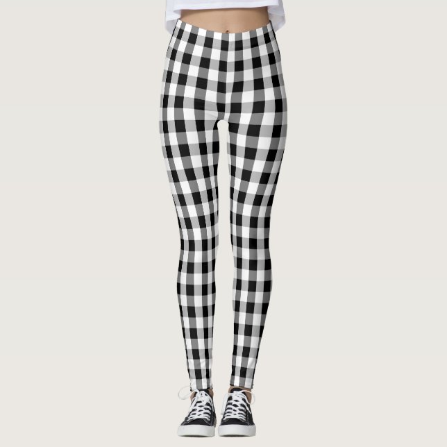 Vishy Checkered Black Grey White Plaid  Leggings (Front)