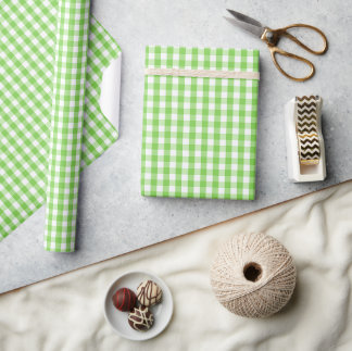 Vishy Checkered Gentle Pastel Green White Plaid Wrapping Paper