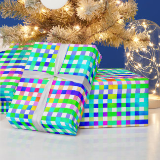 Vishy Checkered Pattern Rainbow White Plaid Wrapping Paper