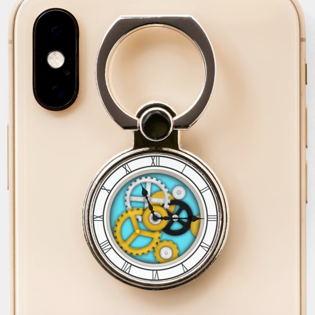 Visible Clockwork 3-D Visual Illusion Clock Aqua Phone Ring Stand (Close Up)