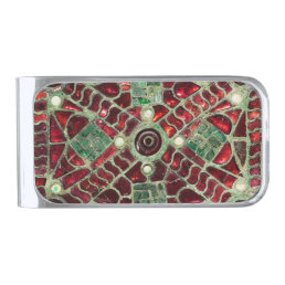 VISIGOTHIC BRONZE,RED GREEN MOTHER OF PEARLS SILVER FINISH MONEY CLIP