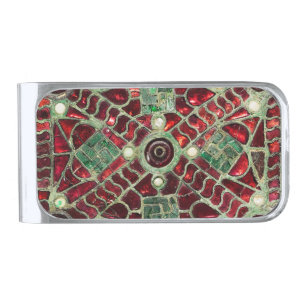 VISIGOTHIC BRONZE,RED GREEN MOTHER OF PEARLS SILVER FINISH MONEY CLIP
