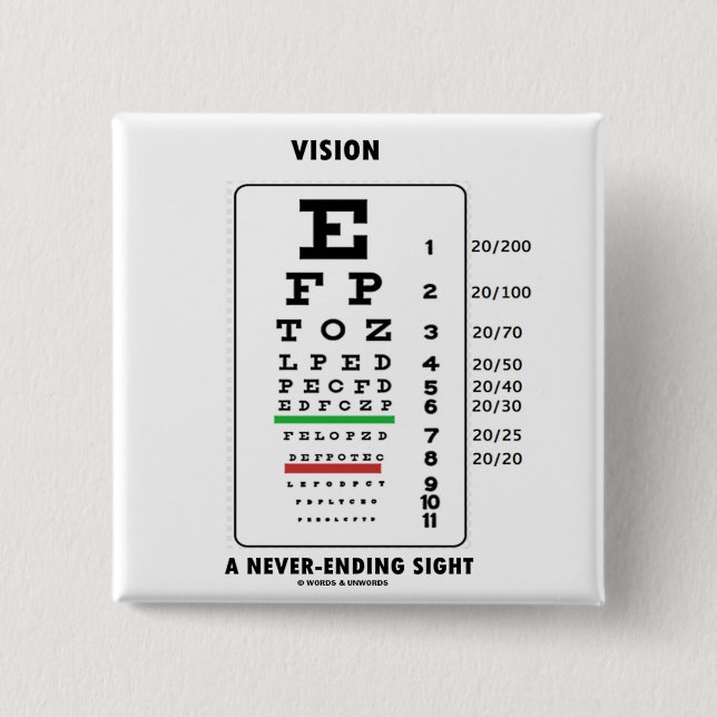 Vision A Never-Ending Sight (Snellen Chart) Pinback Button (Front)
