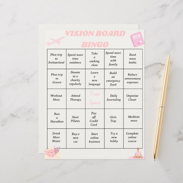 Vision Board Bingo Goals Sheet (Front/Back In Situ)