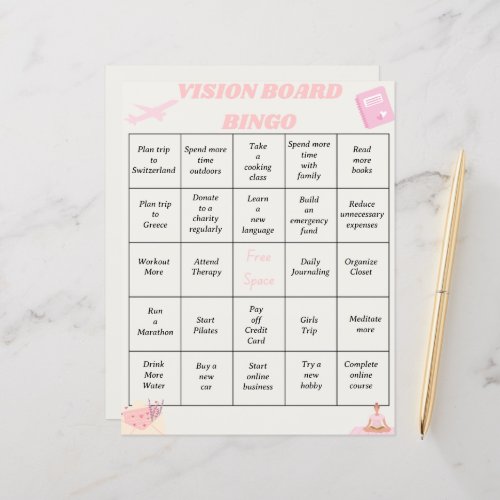 Vision Board Bingo Goals Sheet