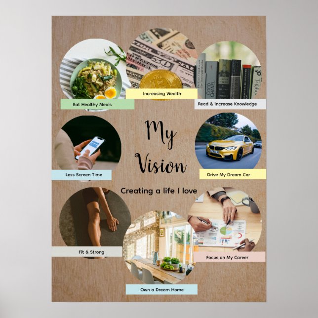 Vision Board with 8 Floating Photo Circles Poster (Front)
