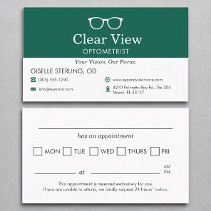 Vision Care Doctor Optometrist Office Appointment Business Card
