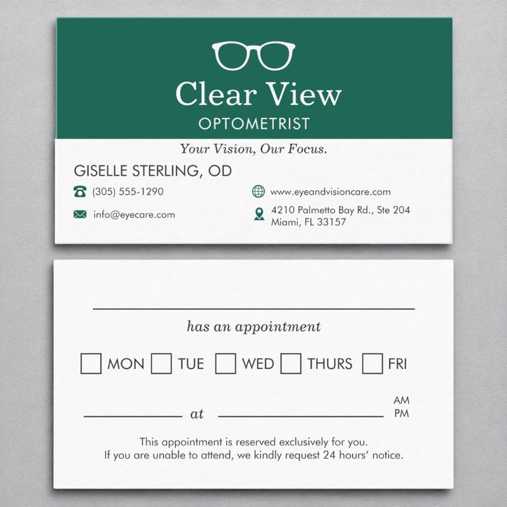 Vision Care Doctor Optometrist Office Appointment Business Card