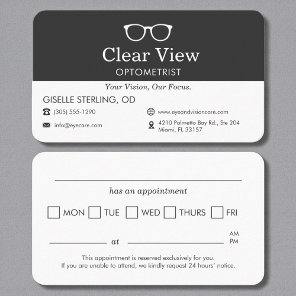 Vision Care Eye Exam Appointment Reminder Business Card