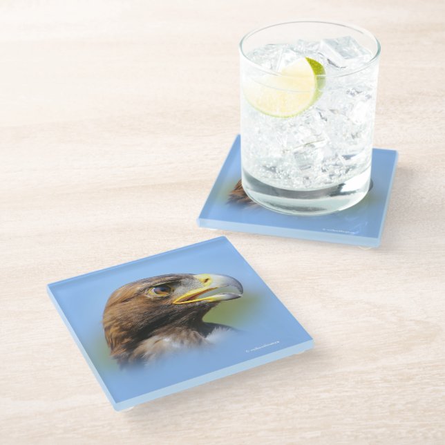 Vision of a Beautiful Young Golden Eagle Glass Coaster (Angled)