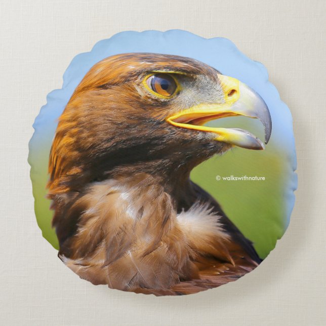 Vision of a Beautiful Young Golden Eagle Round Pillow (Front)