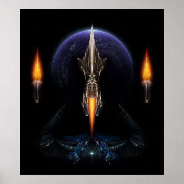 Vision Of Flight On Black Fractal Art Wall Poster (Front)