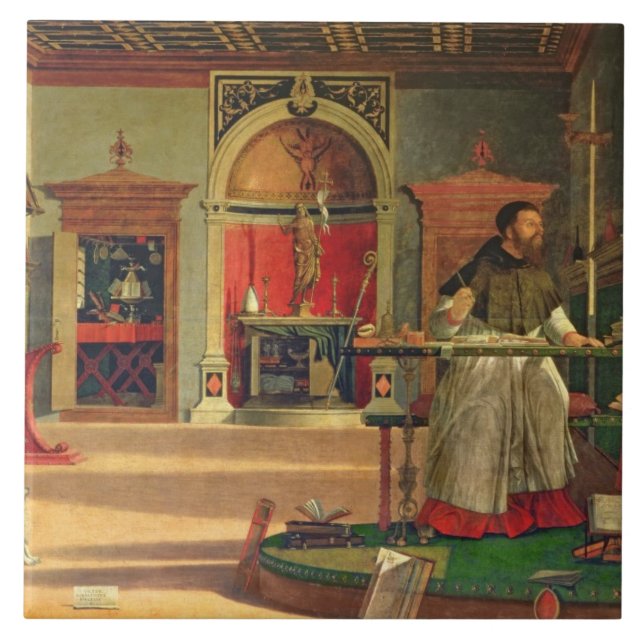 Vision of St. Augustine, 1502-08 (oil on canvas) ( Ceramic Tile (Front)