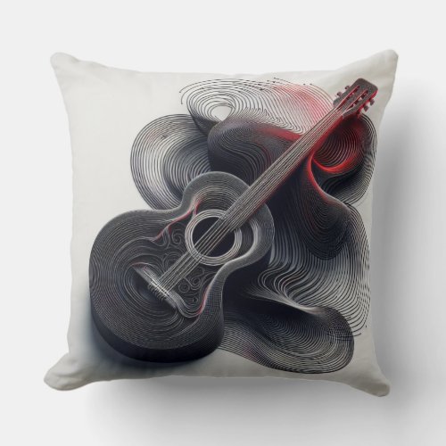 VISIONARY BLACK GUITAR IN RED ACCENT THROW PILLOW