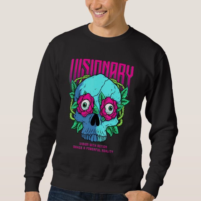 Visionary Gothic Red Rose and Skull Head Motivatio Sweatshirt (Front)