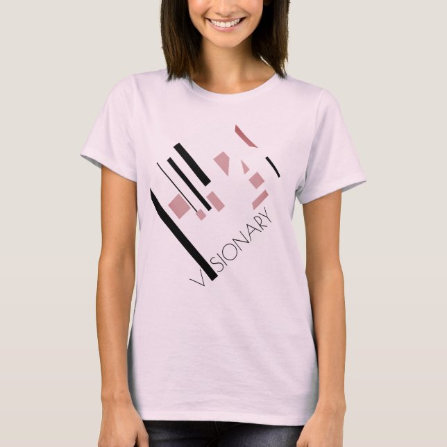 "Visionary" Pink Black Geometric Diagonal Design T-Shirt (Front)