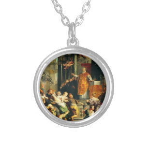 Visions of Ignatius by Peter Paul Rubens Silver Plated Necklace
