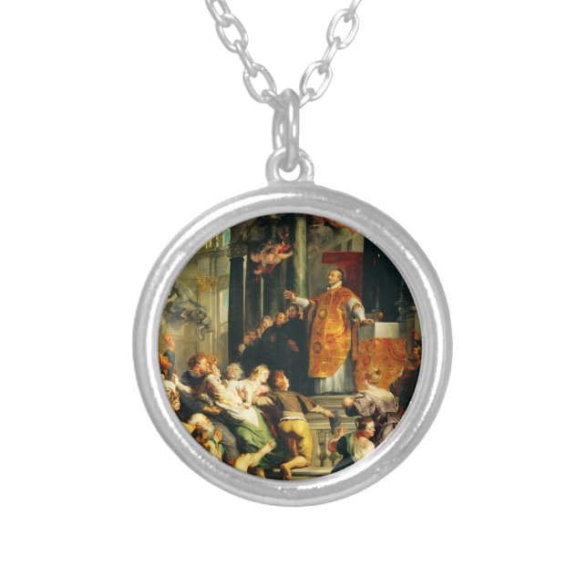 Visions of Ignatius by Peter Paul Rubens Silver Plated Necklace (Front)