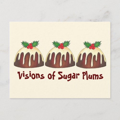 Visions of Sugar Plums Christmas Plum Pudding Postcard